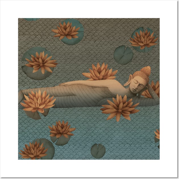 Sleeping Buddha with lotus flowers Wall Art by KindSpirits